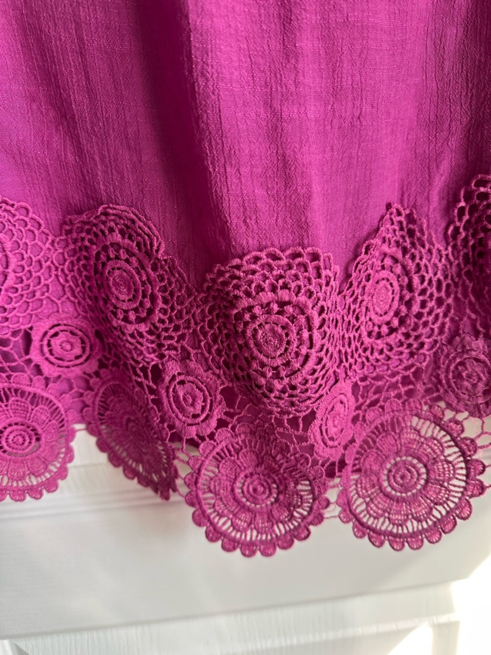 Avenue Magenta Crochet-Hem Scoop Neck Long Sleeve Top - Picture 2 of 6